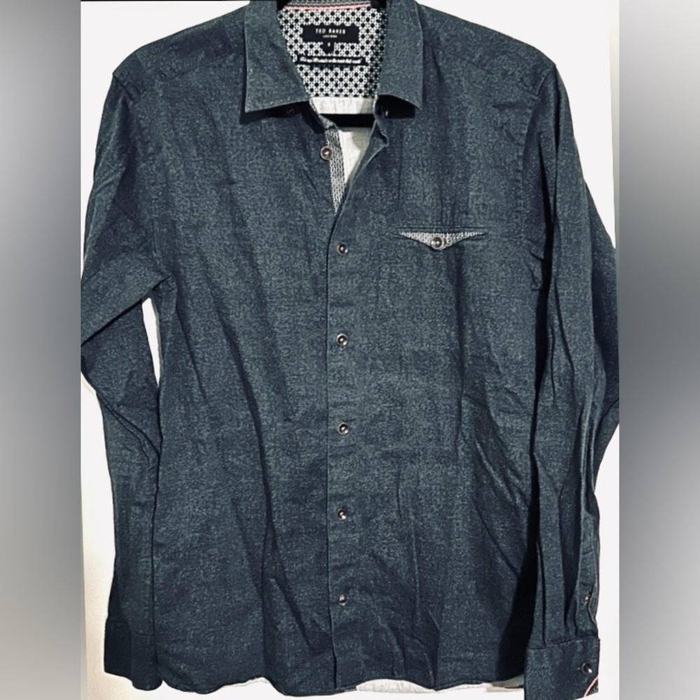 Ted Baker London Dark Gray Slim Fit Long Sleeve Men’s Shirt Size 3